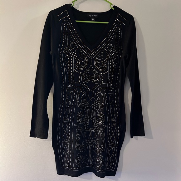 Say What? Dresses & Skirts - SAY WHAT • Black Sweater w/Gold Rhinestone Dress • sz L •
